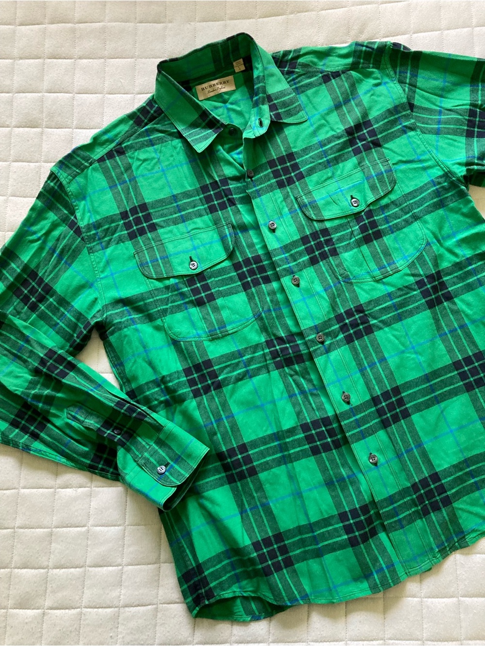Burberry Men’s Green Plaid Button-Down Shirt